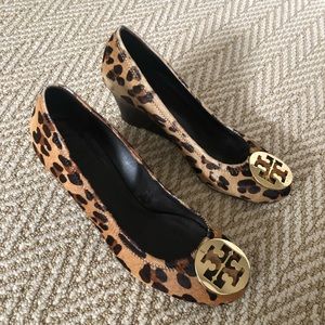 Tory Burch animal print pony hair wedge 10